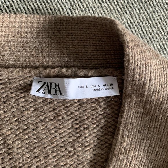 BLOGGER FAV ZARA Women Pockets Chunky Sweater Cardigan 6873/007, Tan, Size L - Picture 4 of 8